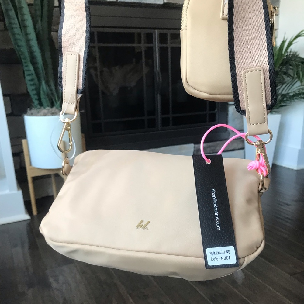 Beige Crossbody Bag with Detachable Patterned Strap - Picture 5 of 16